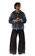 Model wearing men's Black Light Grey Wash baggy barrel jeans